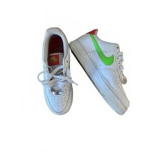 Nike Air Force 1 White Neon Accents‎ Green Swoosh Red Heel Sneakers Size 7 Women